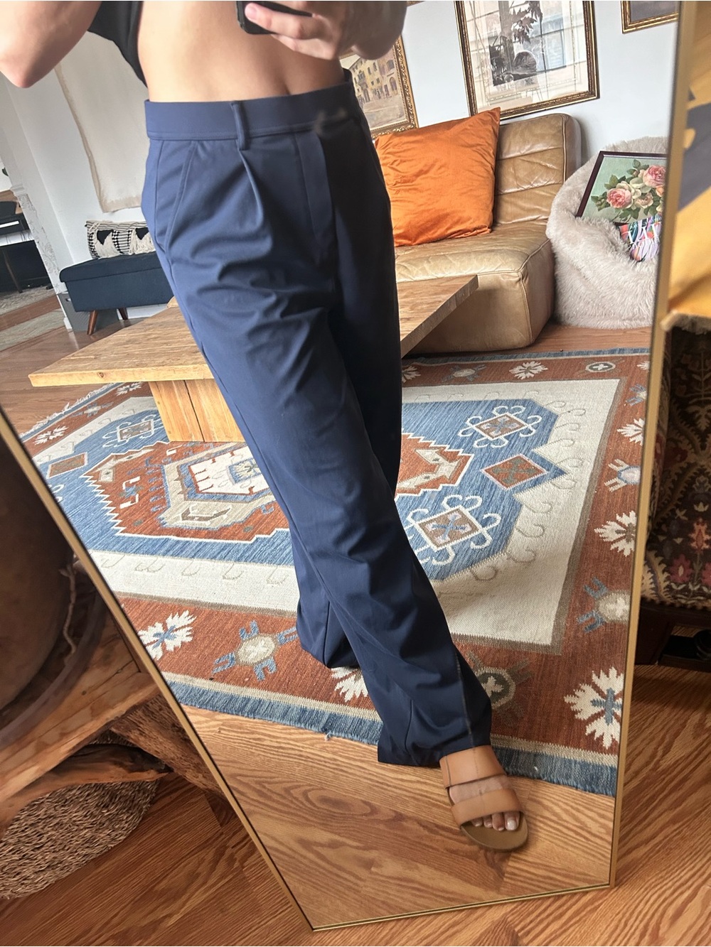 HALARA flex Navy Pleated wide leg yoga athletic to work Dress Pants